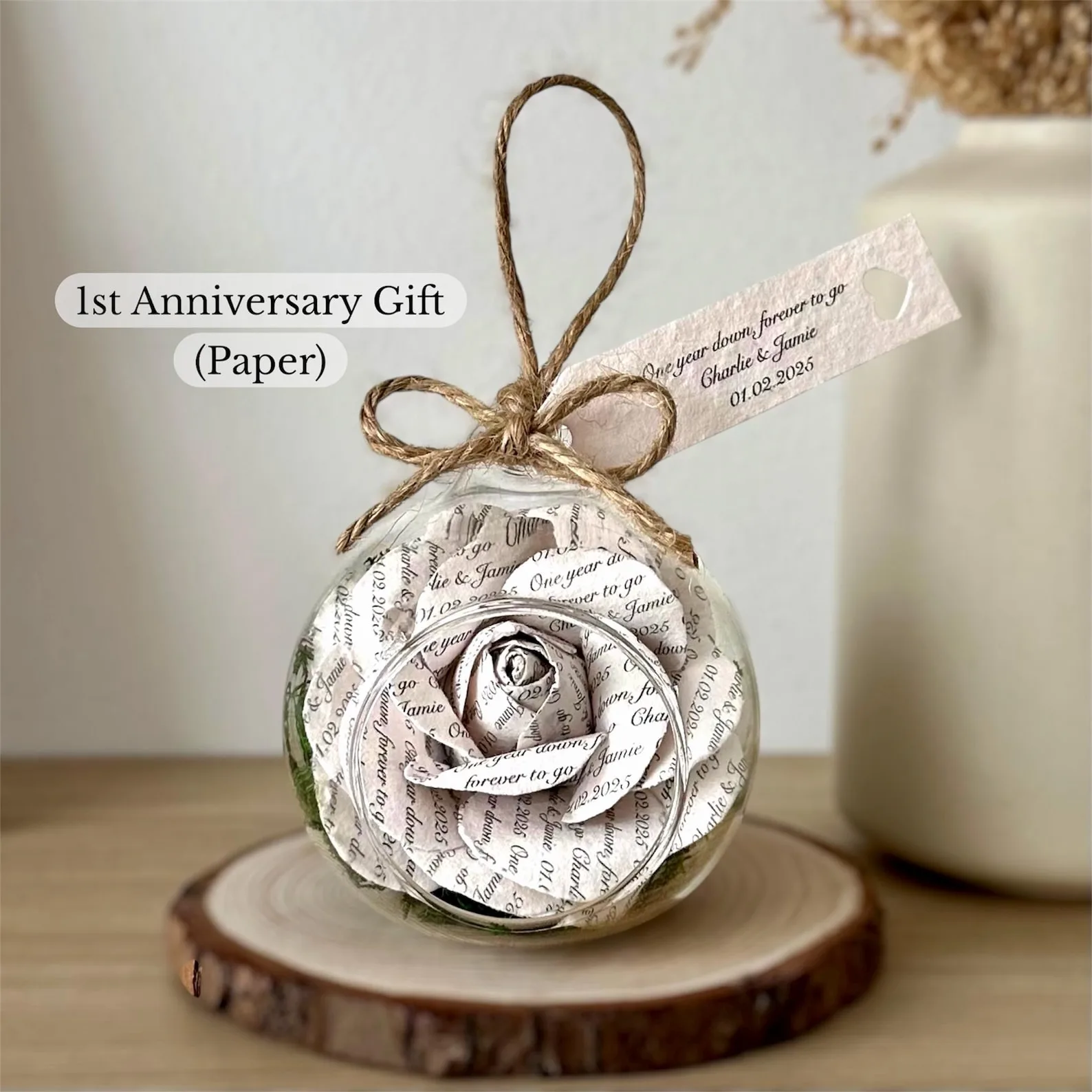 Exact Etsy listing image of Personalized Paper Rose in a Glass Globe