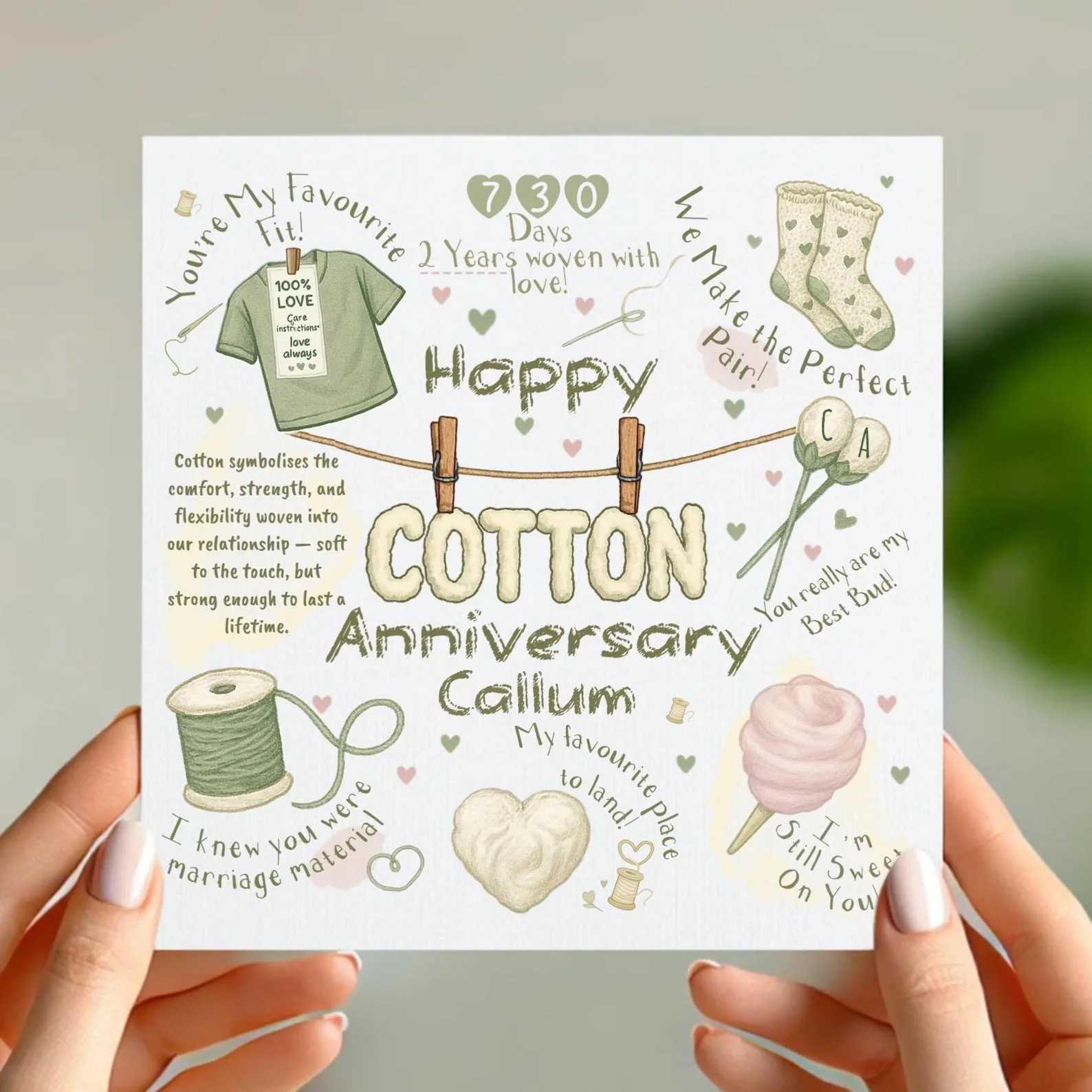 Exact Etsy listing image of Personalized Cotton Anniversary Card