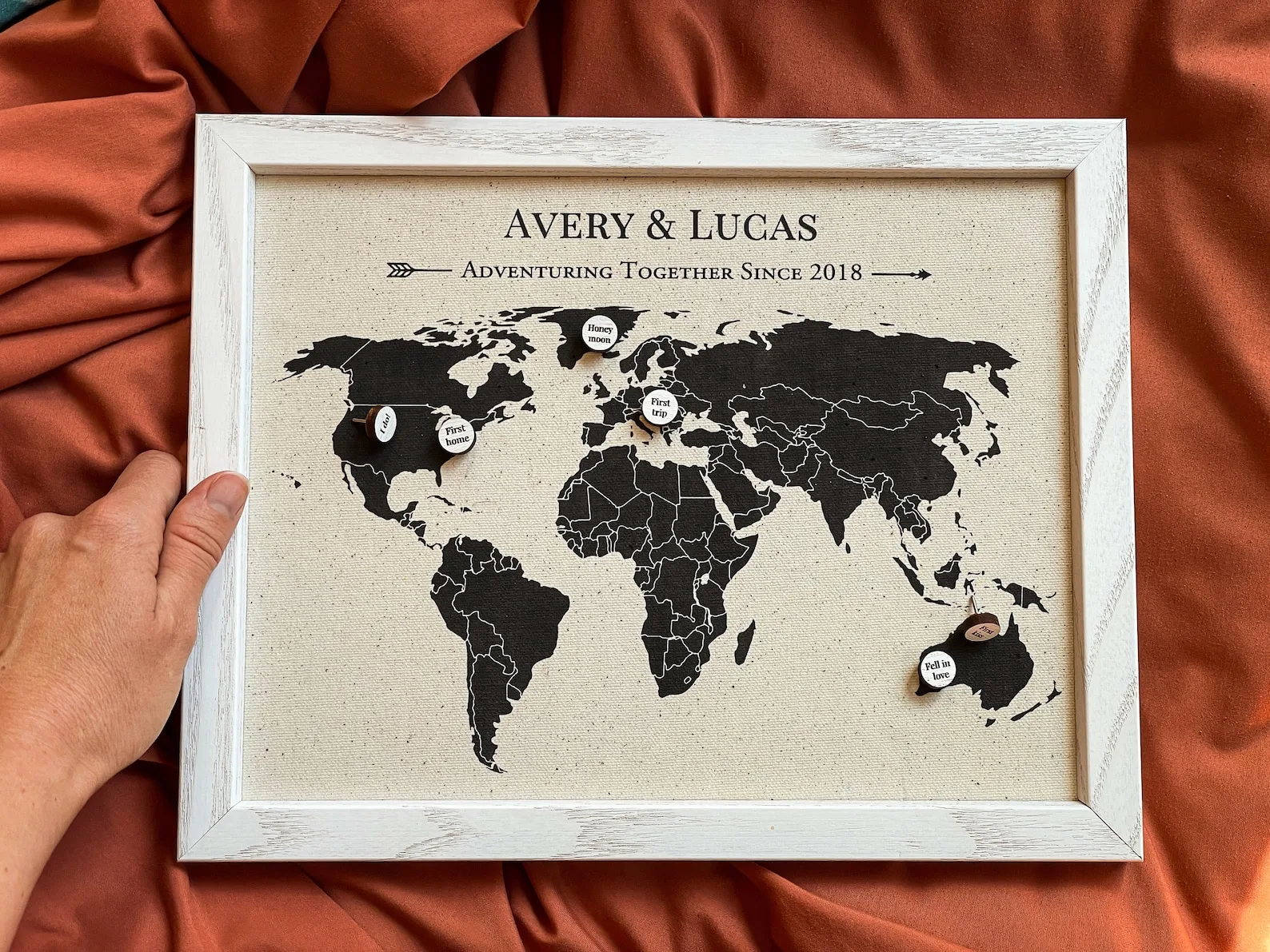 Exact Etsy listing image of Custom Cotton Map with Pins