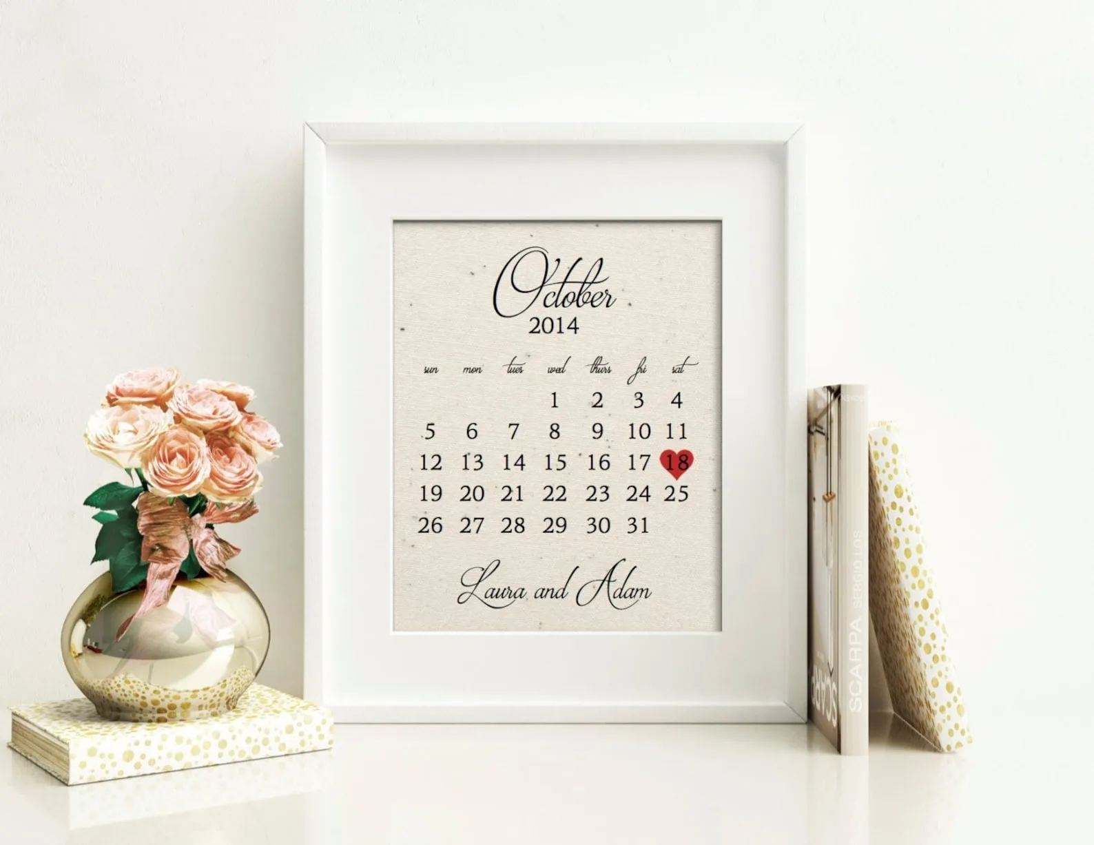 Exact Etsy listing image of Personalized Cotton Wedding Calendar Print