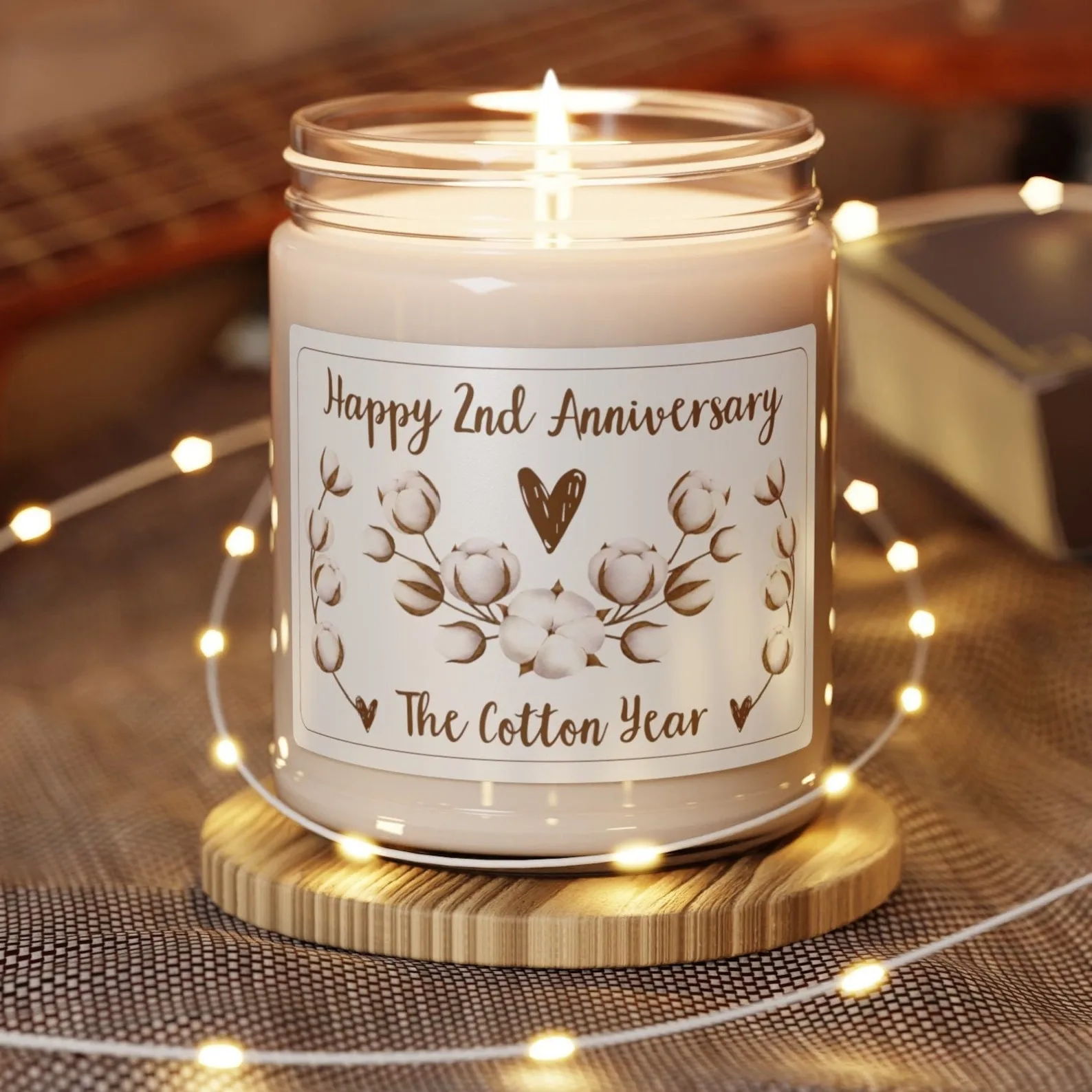 Exact Etsy listing image of Personalized Cotton Anniversary Candle