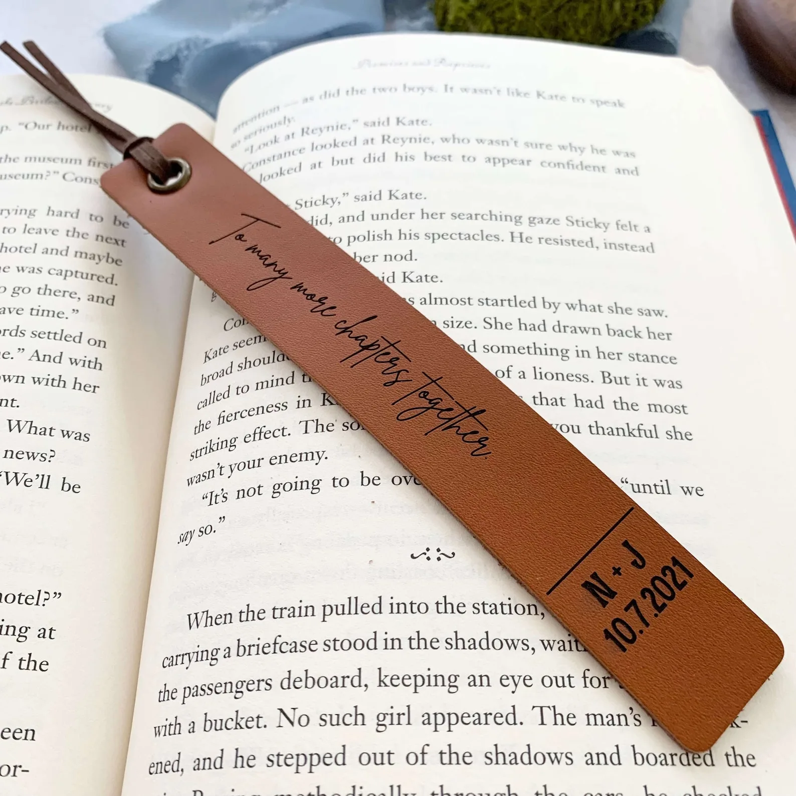 Exact Etsy listing image of Personalized Leather Anniversary Bookmark