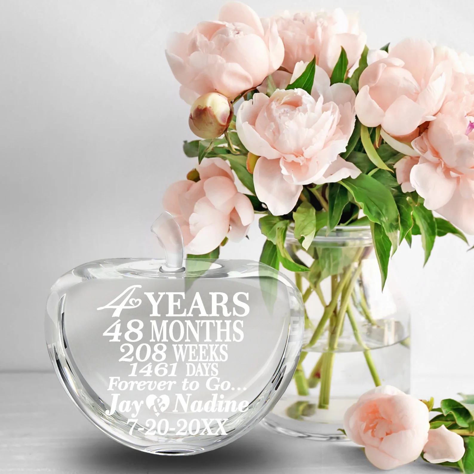 Exact Etsy listing image of Engraved Crystal Anniversary Apple