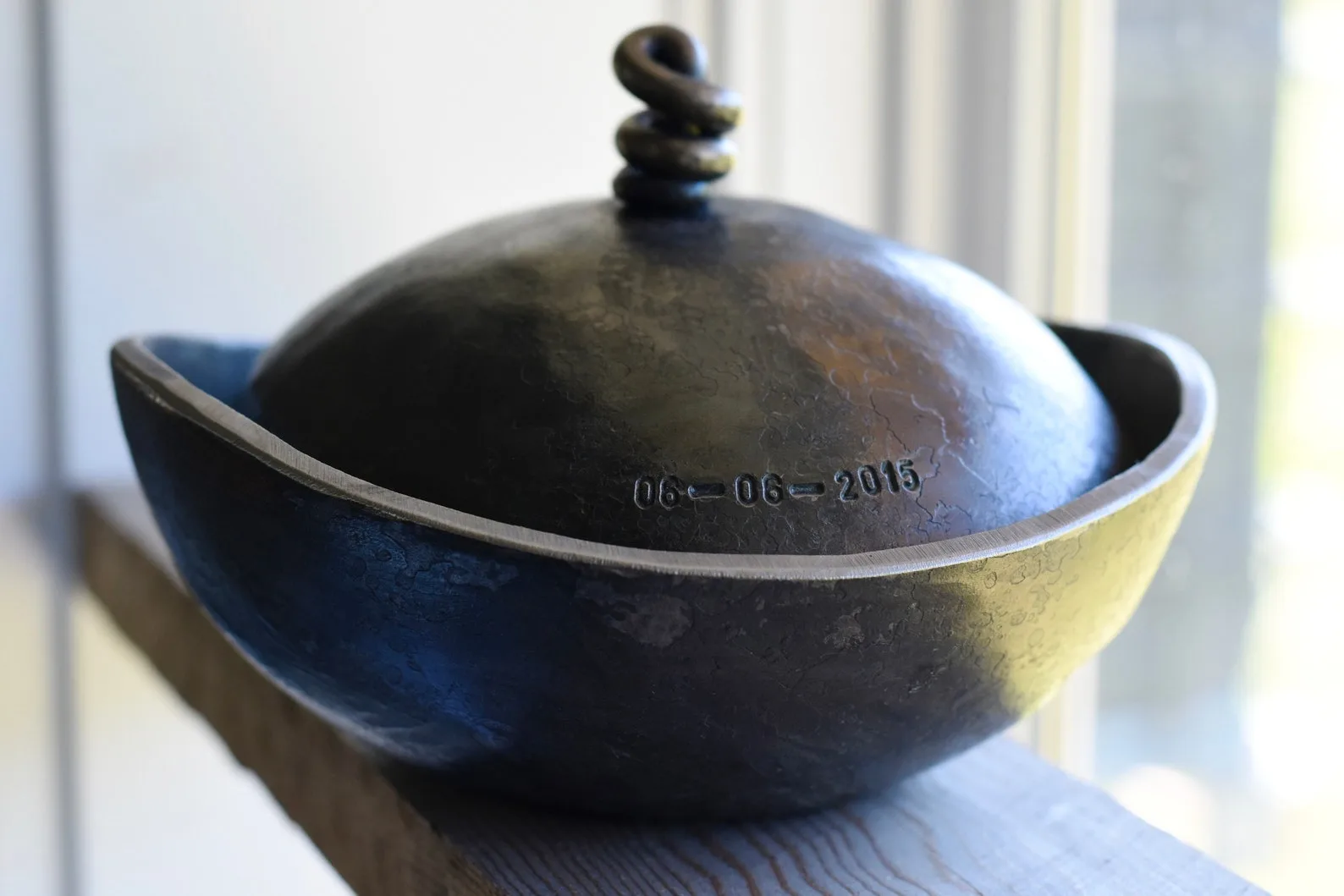Exact Etsy listing image of Personalized Hand-Forged Iron Lidded Bowl