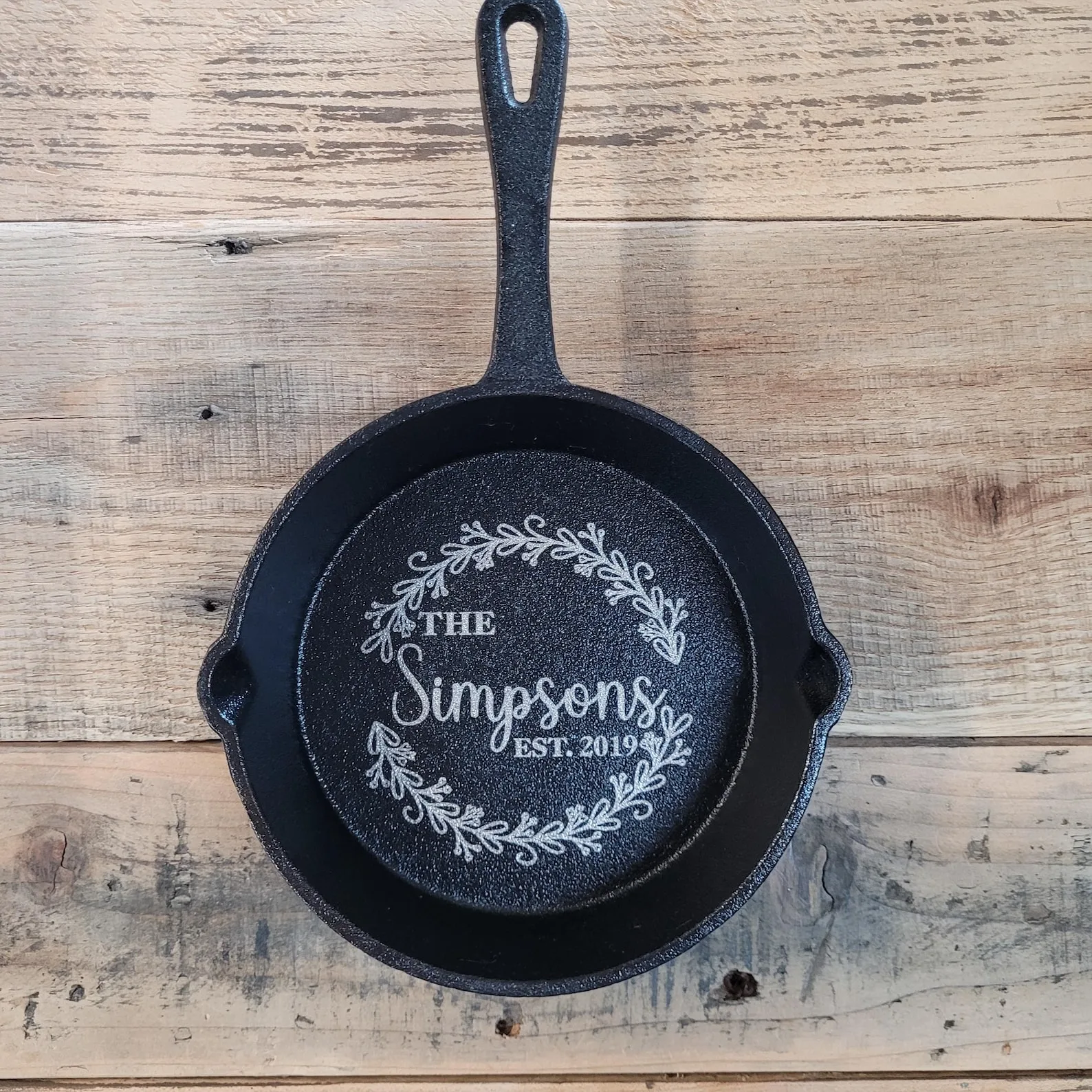 Exact Etsy listing image of Personalized Cast Iron Mini Skillet