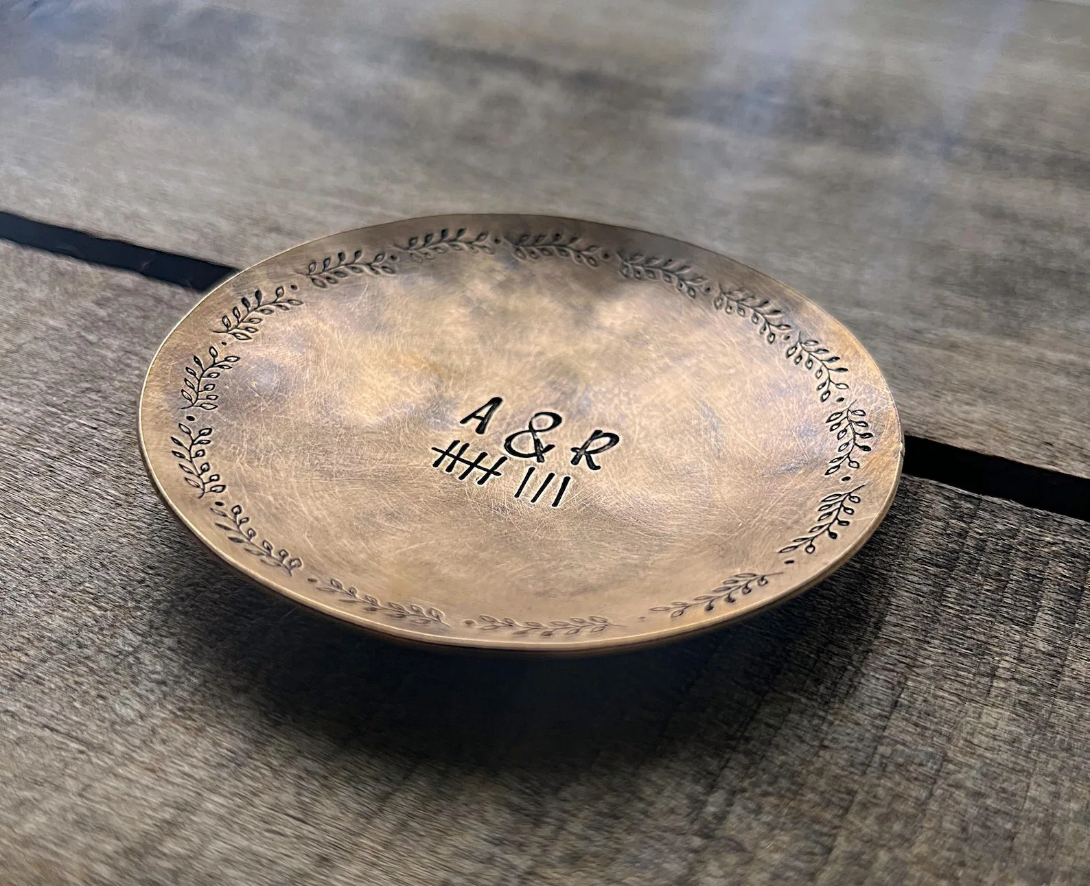 Exact Etsy listing image of Personalized Bronze Jewelry Dish
