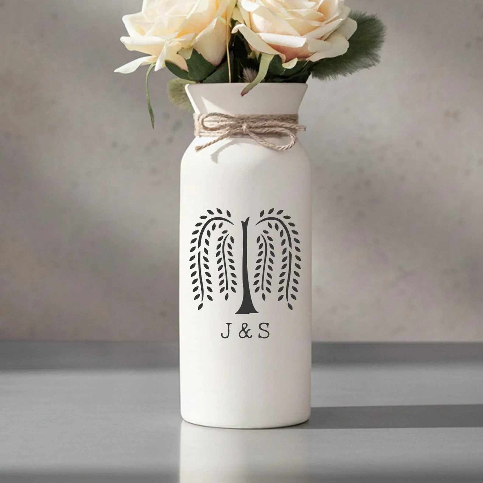 Exact Etsy listing image of Personalized Willow Tree Pottery Vase