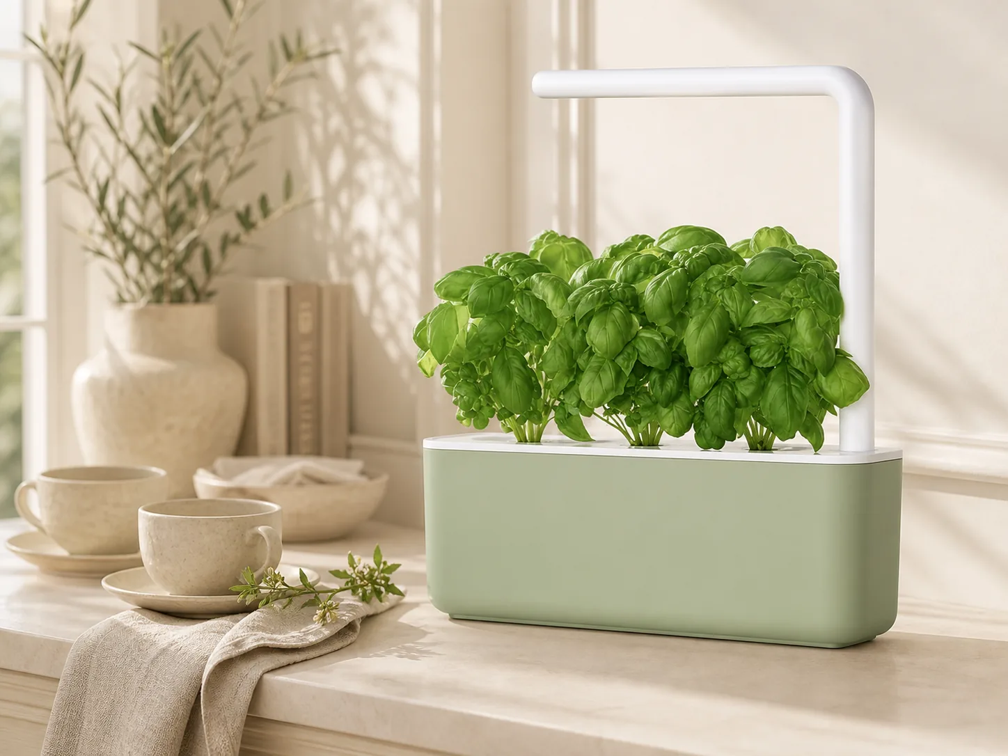 The exact sage Click & Grow Smart Garden 3 in a warm shared-home setting