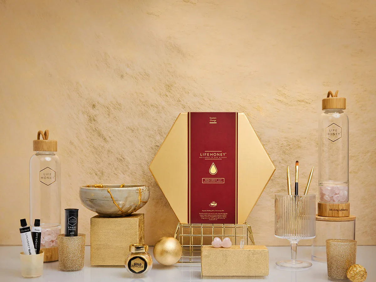 Newlyweds kintsugi kit arranged as a luxury shared creative experience