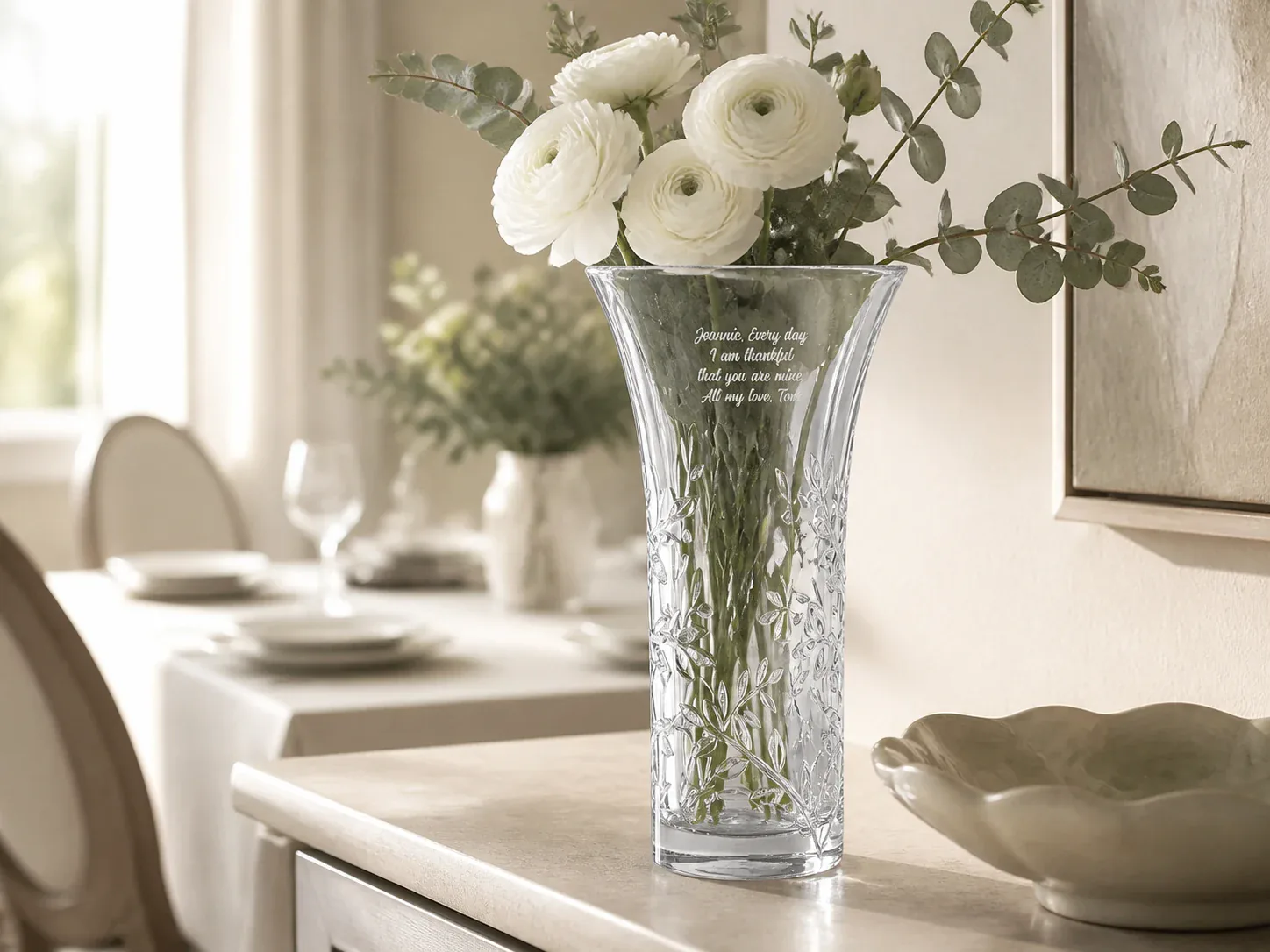 Tall clear engraved Vera Wang for Wedgwood crystal vase