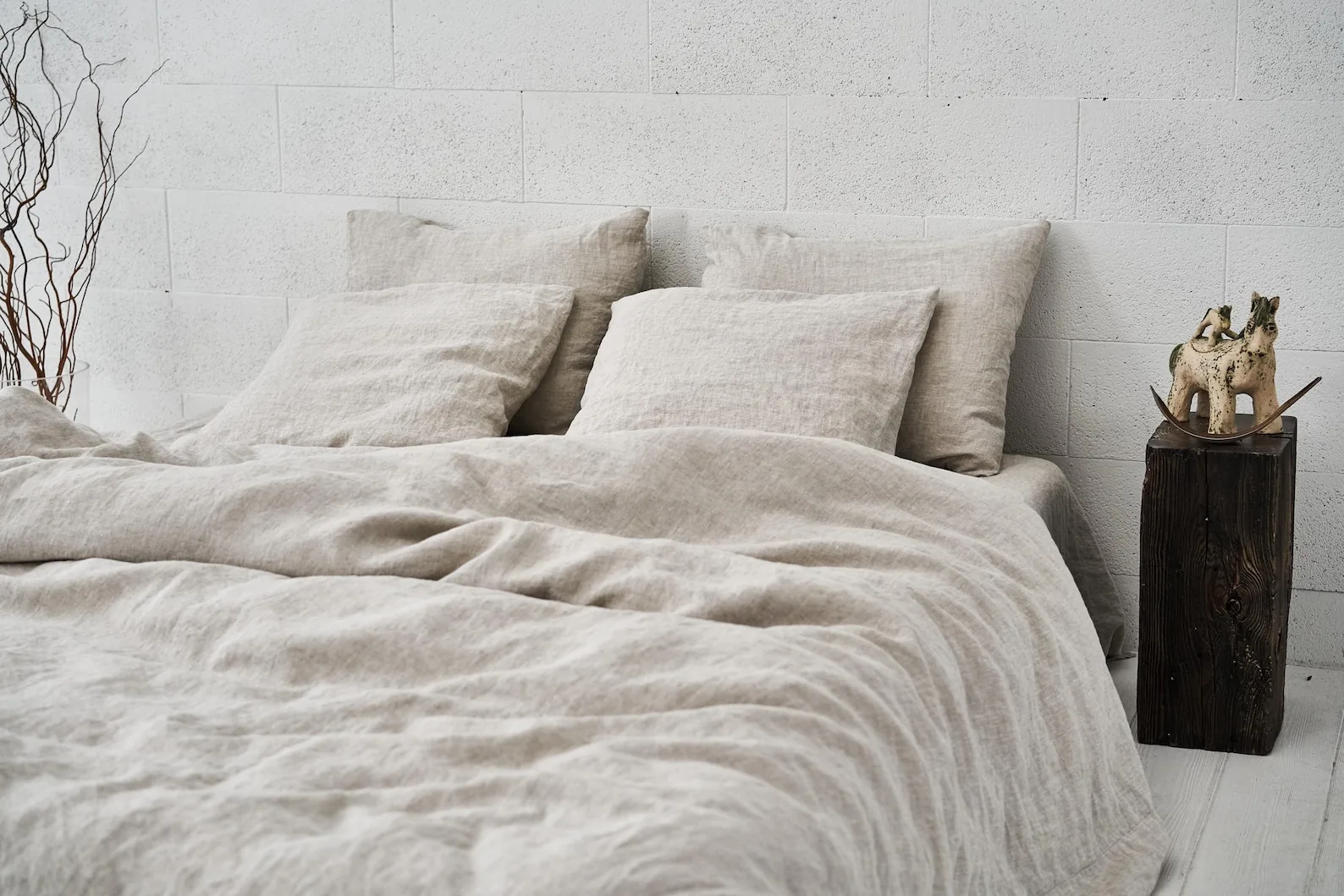 Washed linen duvet in a calm bedroom