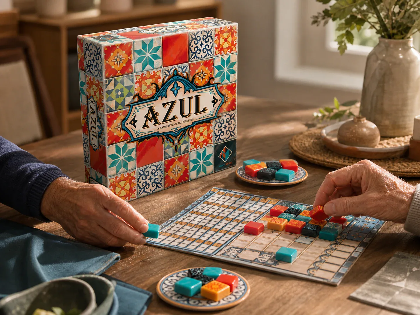Colorful patterned box for the Azul strategy board game