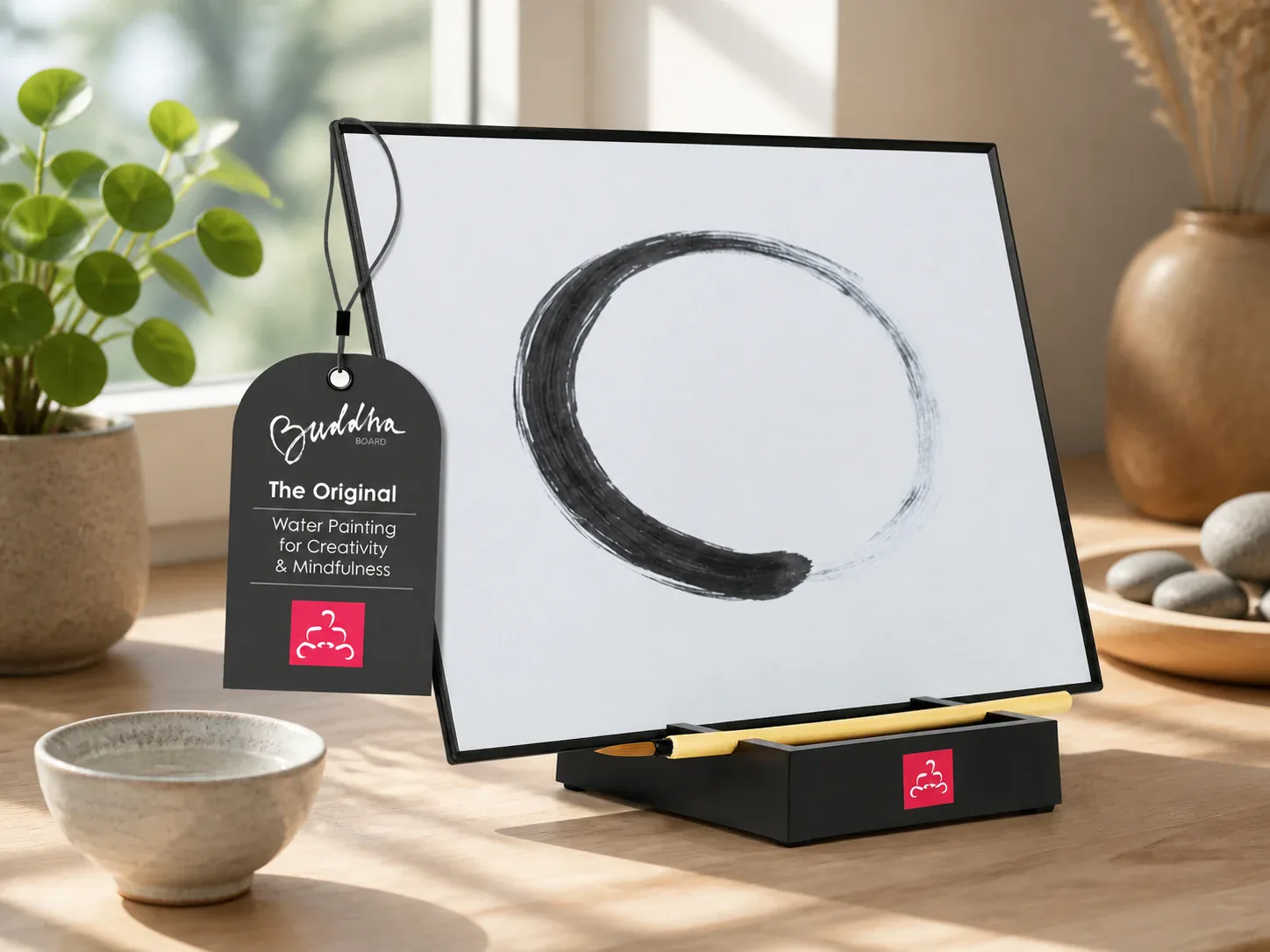 Original Buddha Board water-painting board with brush and disappearing black stroke